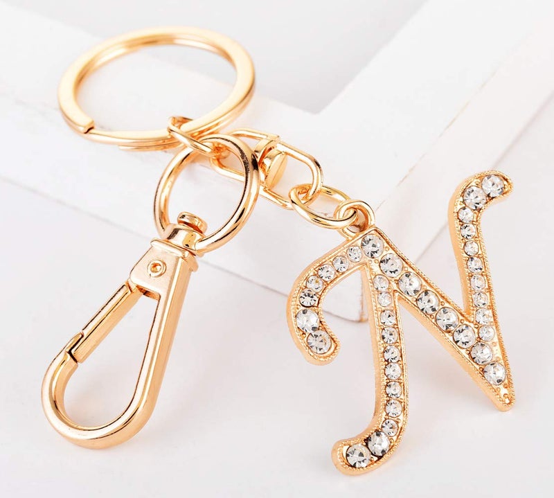 AlphaAcc Keychain for Women Purse Charms for Handbags Crystal Alphabet Initial Letter Pendant with Key Ring,Letter N - Image 3